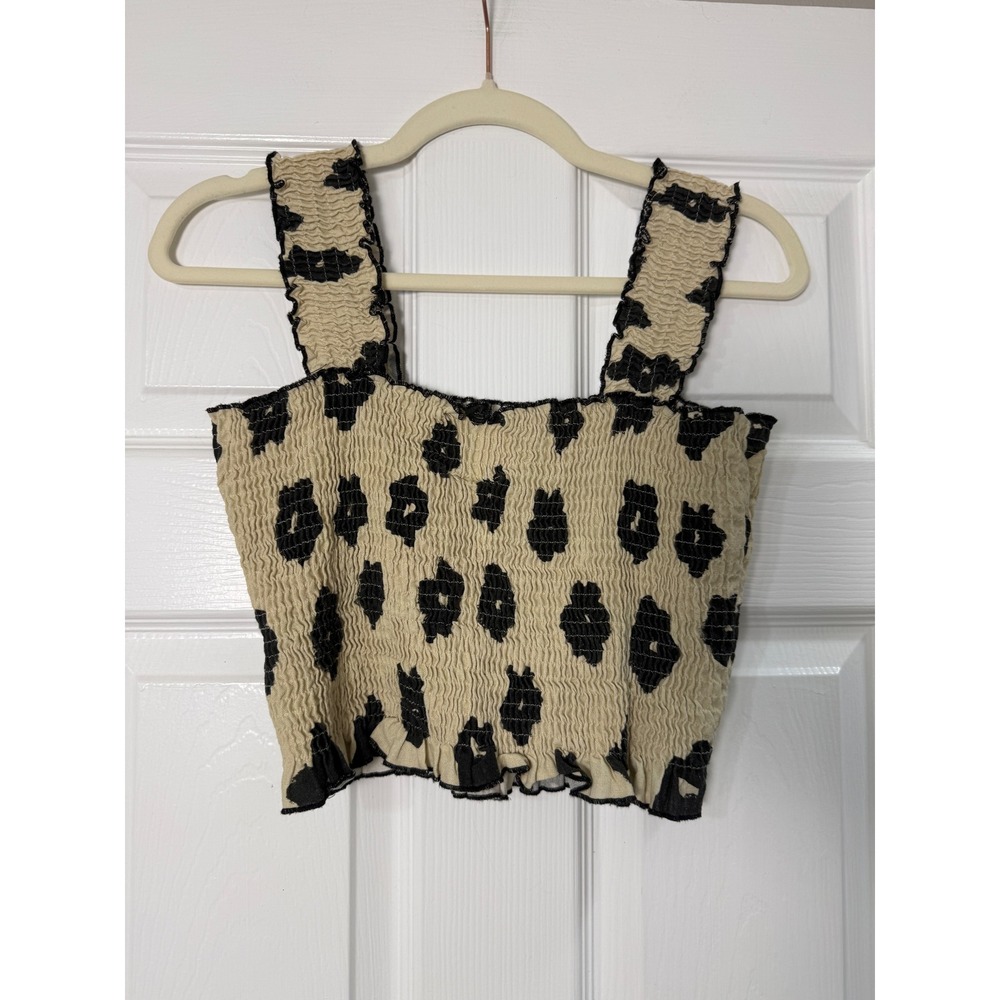 Rita Row Katherine Tank Top Smocked Size Sm Cream Black Excellent Linen Blend - Picture 4 of 7